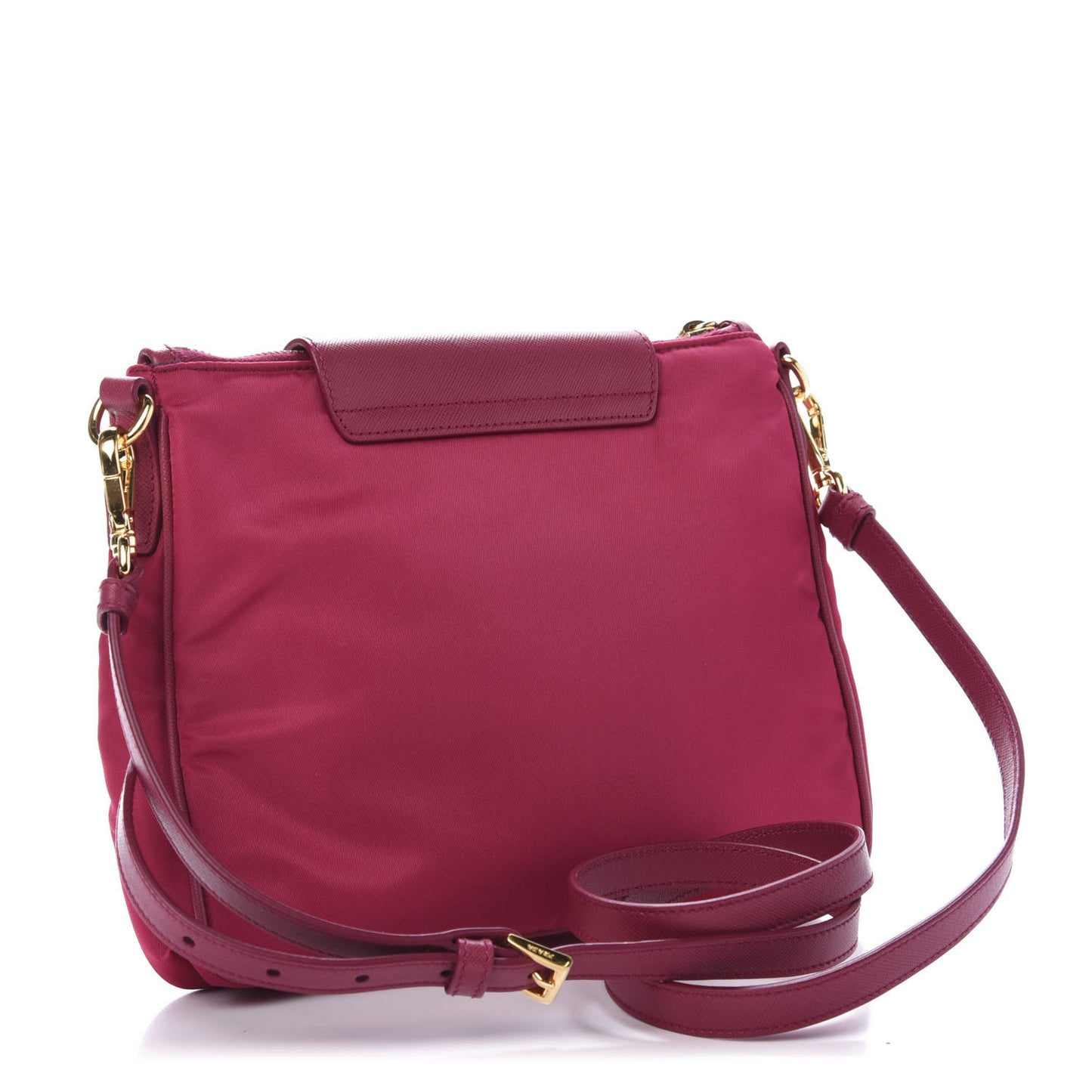 Nylon Vela Saffiano Flat Flap Messenger Bag Fuxia