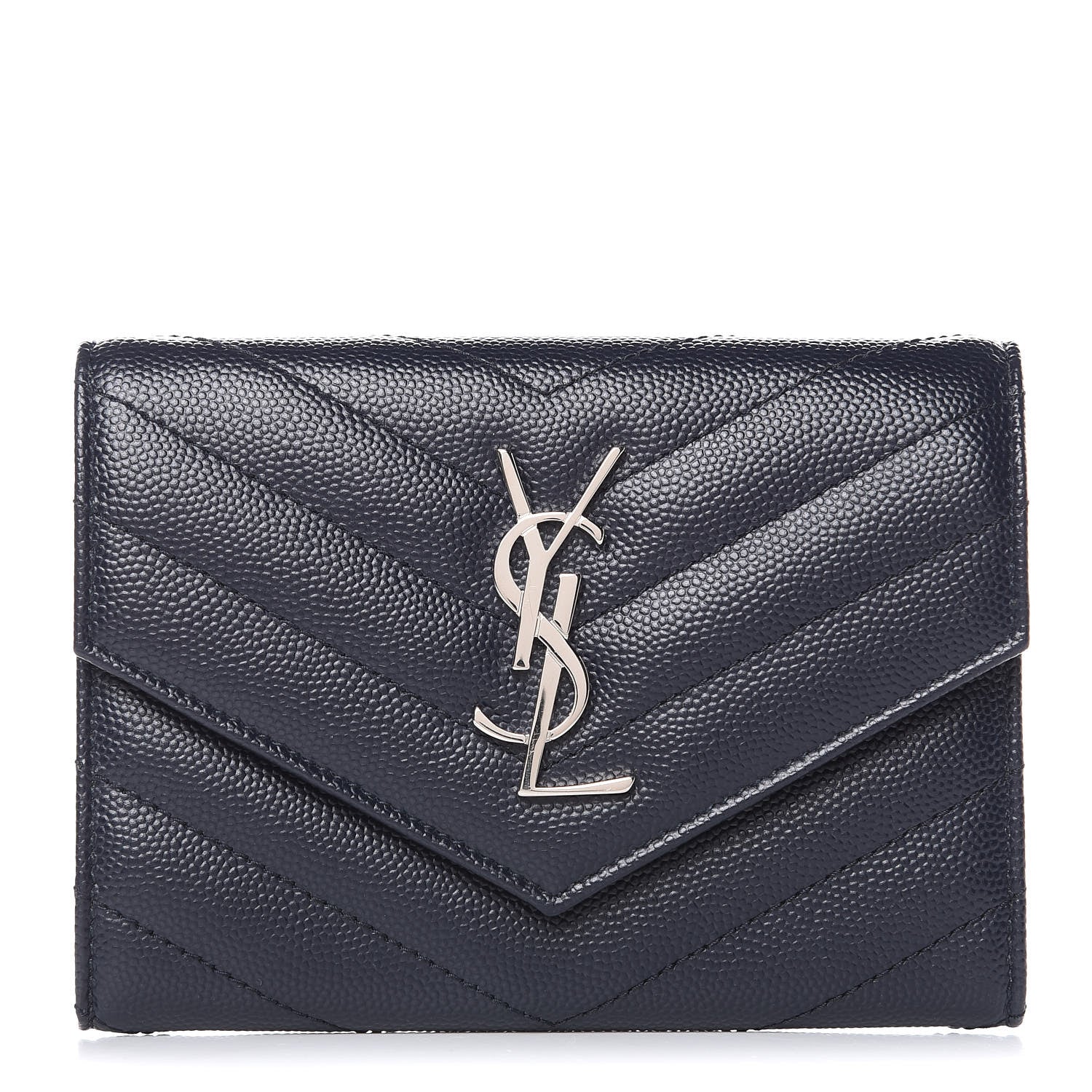 Saint Laurent Grain De Poudre Matelasse Chevron Small Monogram Passport Case Deep Marine 1 of 8
