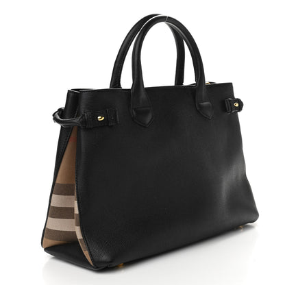 Burberry Grainy Calfskin House Check Medium Banner Tote Black 3 of 11
