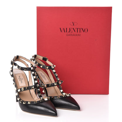 Valentino Garavani Pebbled Calfskin Rockstud Ankle Strap Pumps 36 Black 10 of 10