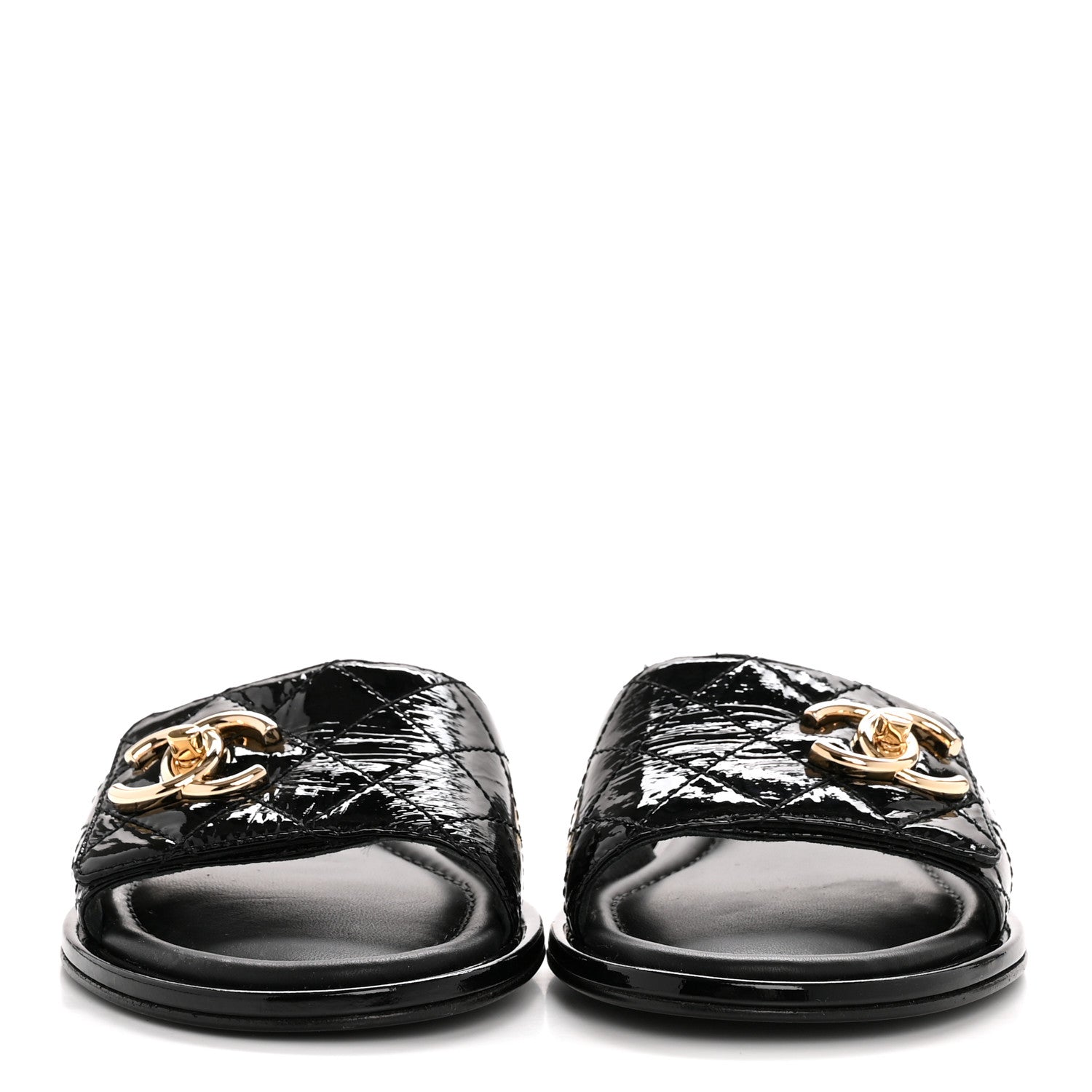 Chanel Patent Goatskin Quilted CC Mules Sandals 36 Black 3 of 11