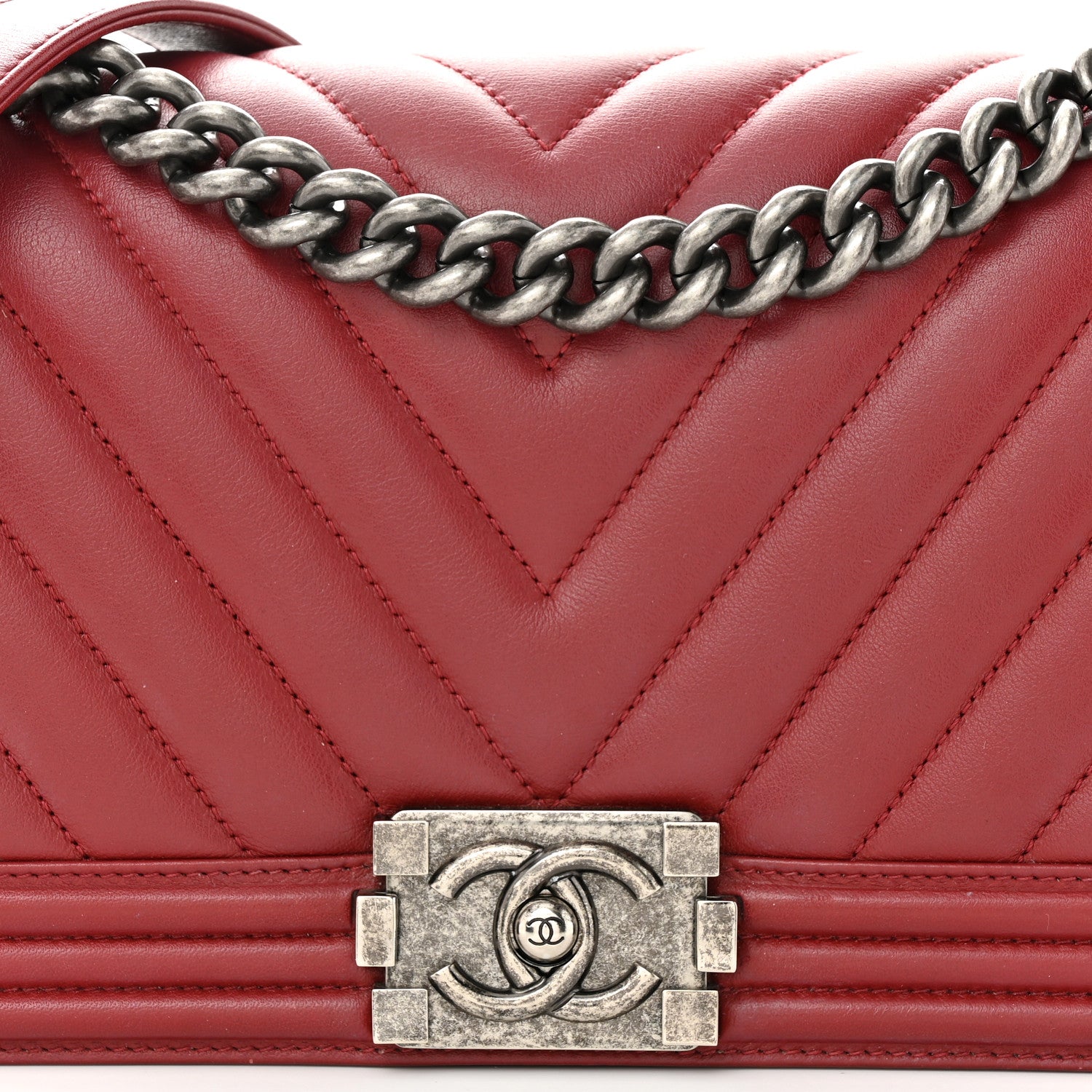 Chanel Calfskin Chevron Quilted Medium Boy Flap Dark Red 8 of 14