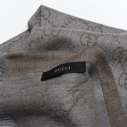 Gucci Wool Jacquard GG Monogram Sten Fringe Scarf Taupe Light Grey 4 of 4