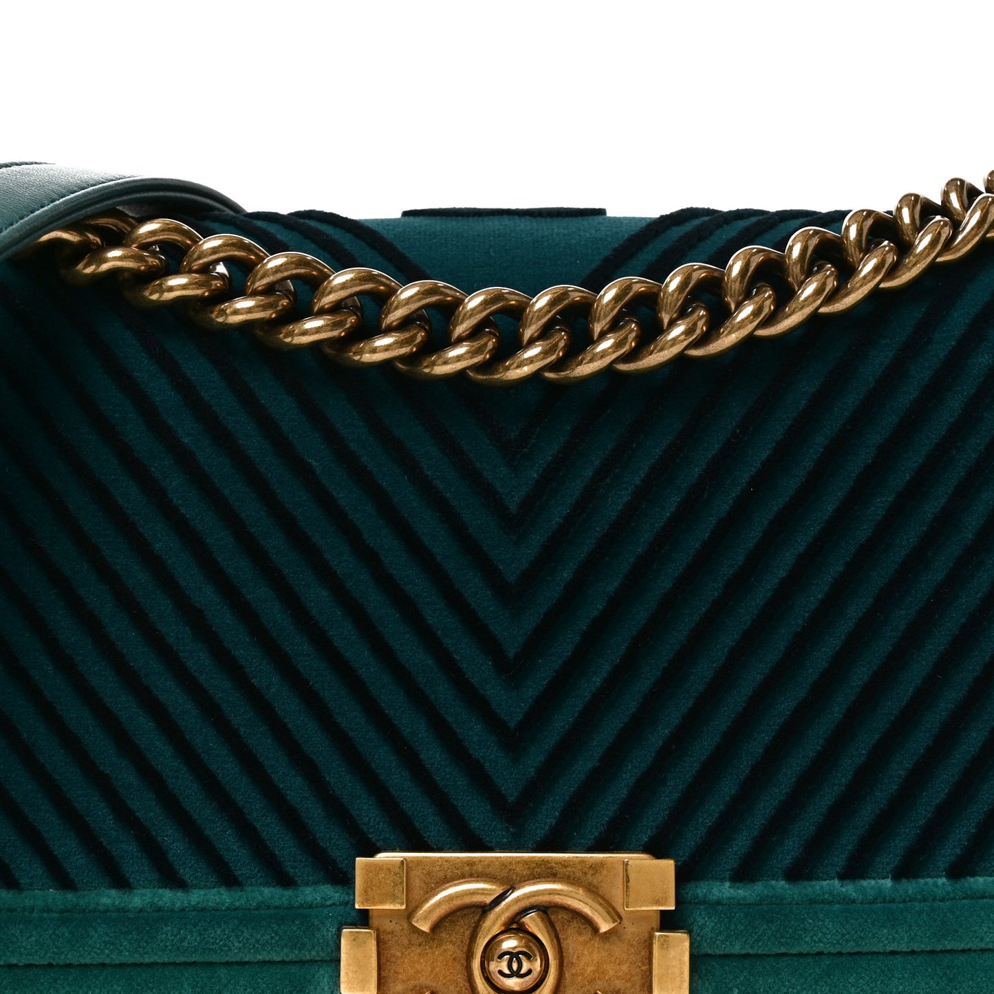 Velvet Chevron Quilted Medium Boy Flap Peacock Blue
