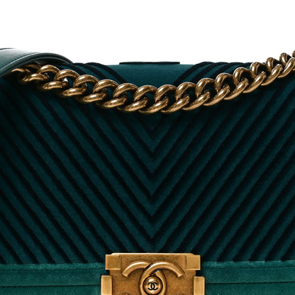 Chanel Velvet Chevron Quilted Medium Boy Flap Peacock Blue 8 of 10