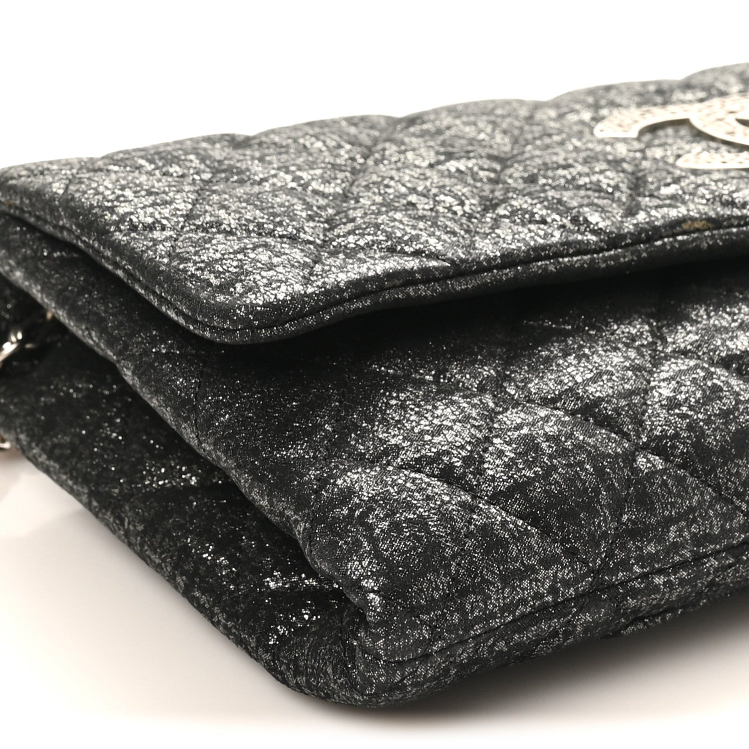 Chanel Glitter Fabric Quilted Flap Clutch With Butterfly Chain Black 9 of 10
