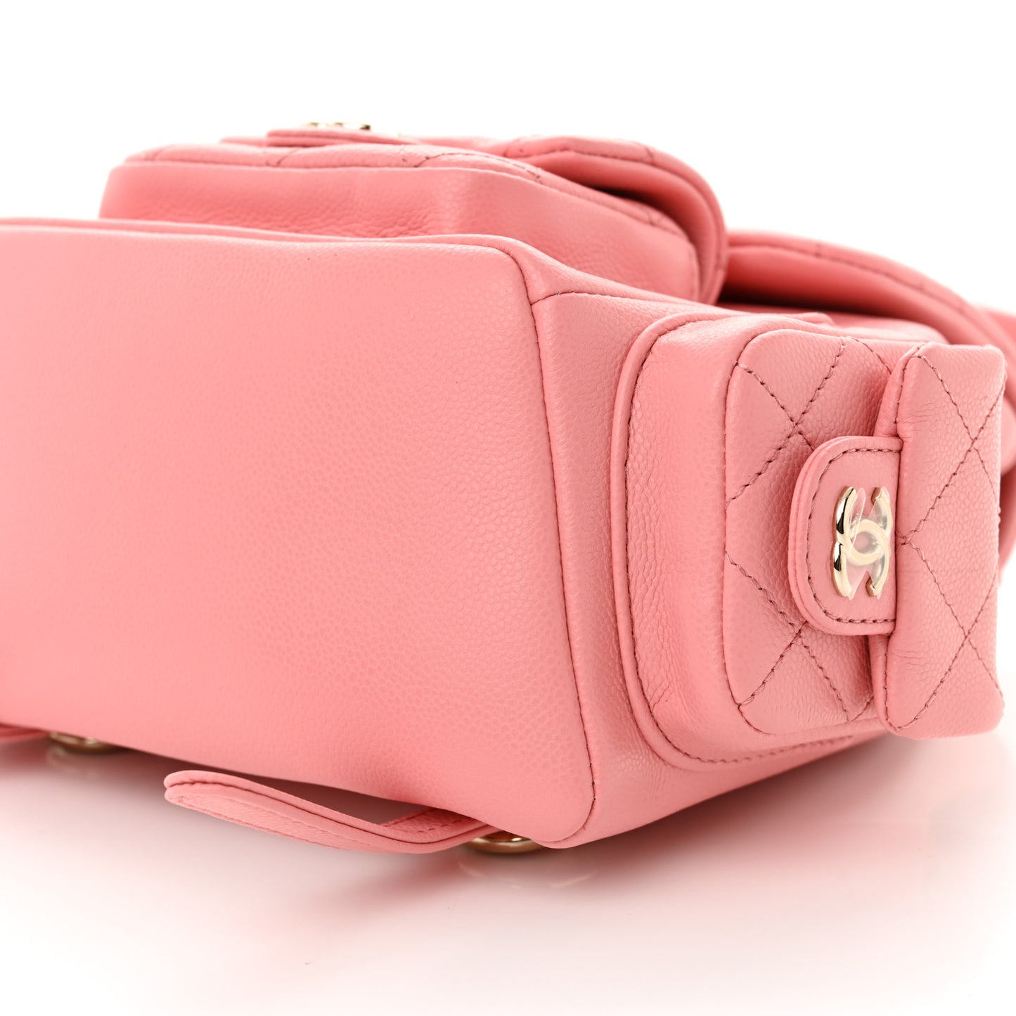 Shiny Caviar Quilted Small Pockets Drawstring Backpack Pink