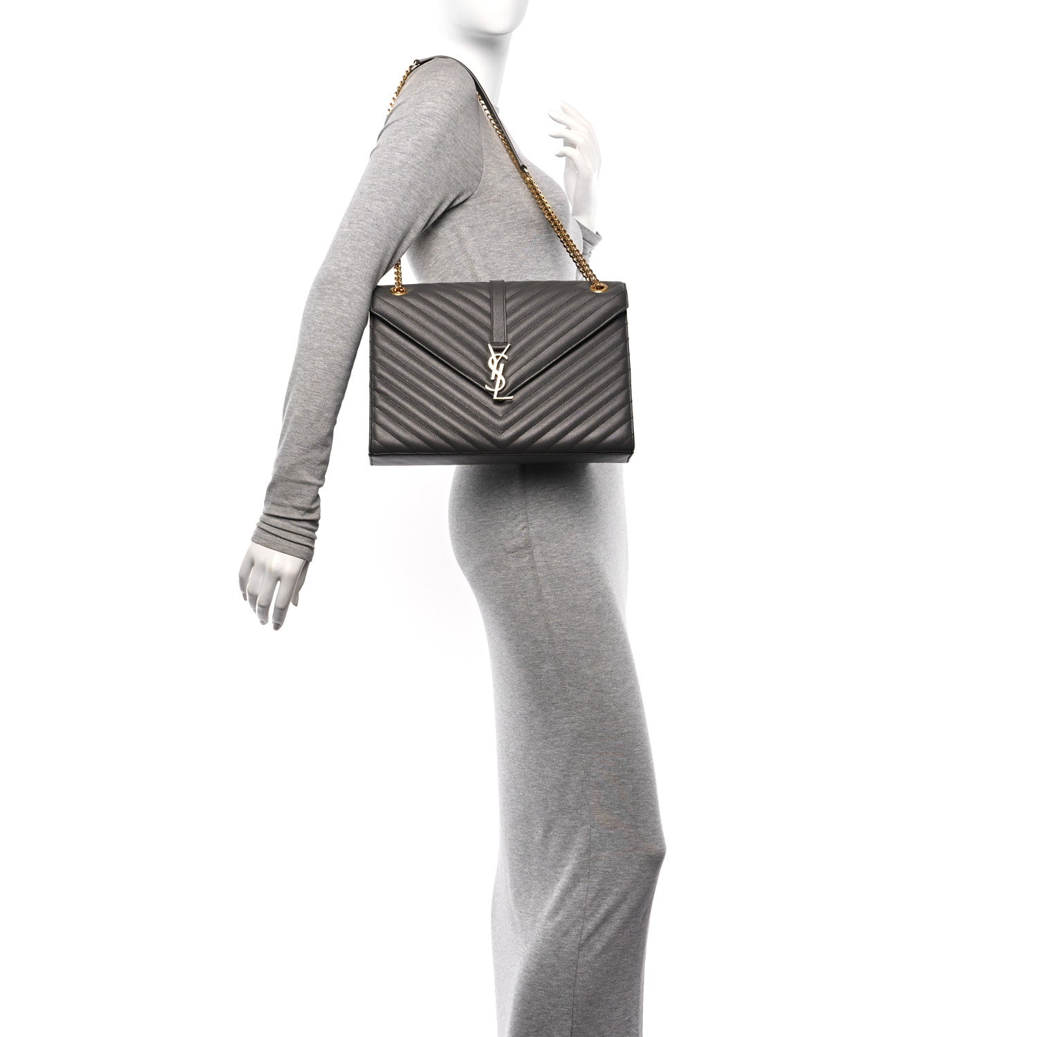 Saint Laurent Grain De Poudre Matelasse Chevron Large Monogram Satchel Earth 2 of 11