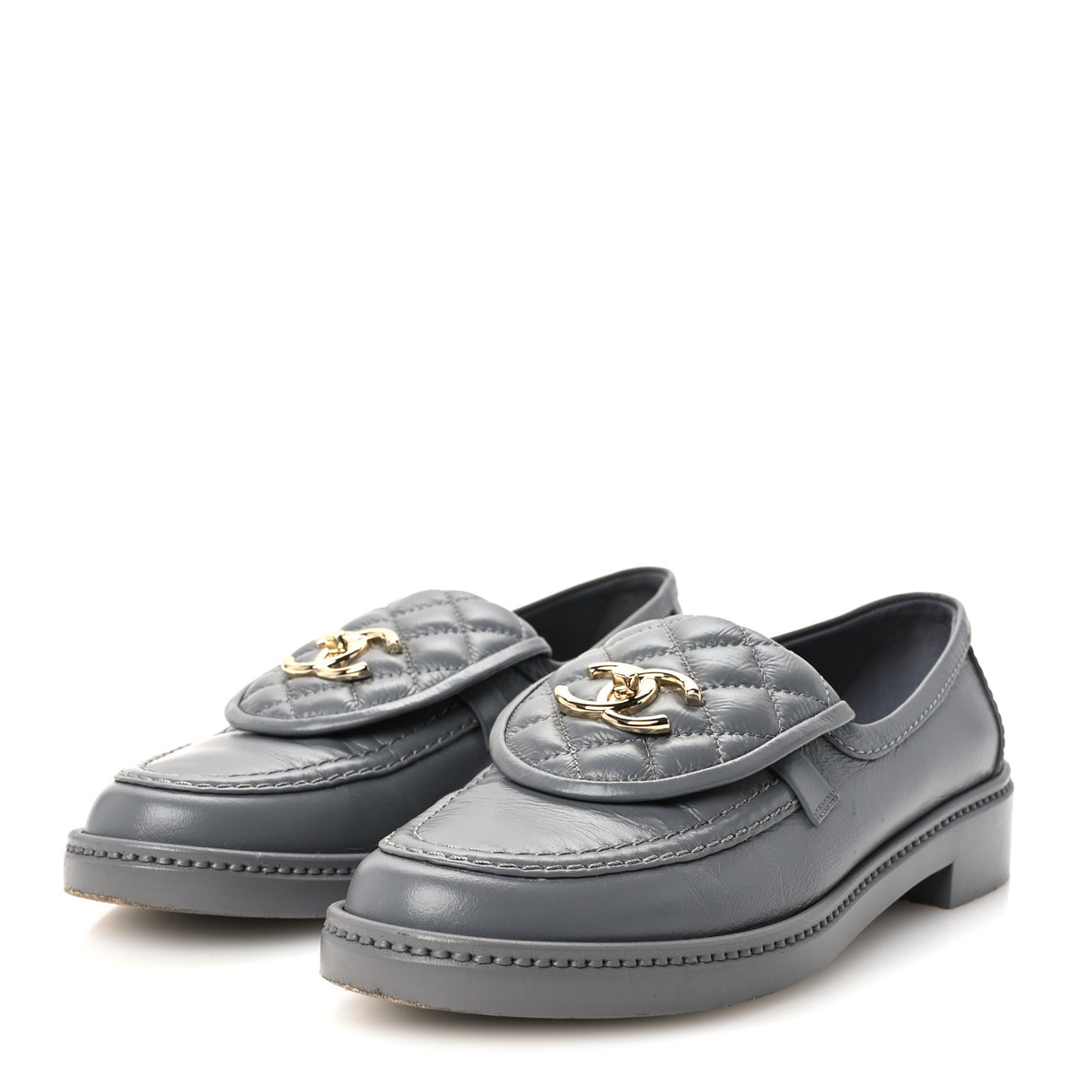 Chanel Lambskin Quilted CC Turnlock Loafers 38 Grey 4 of 11