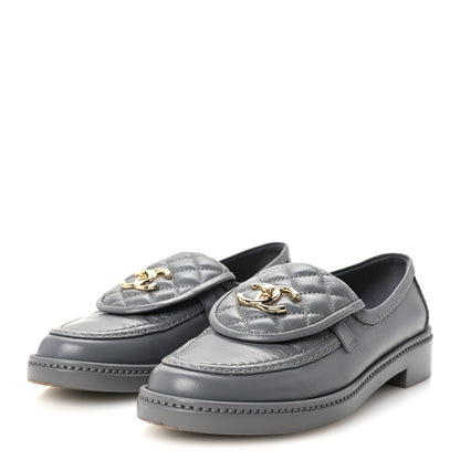 Chanel Lambskin Quilted CC Turnlock Loafers 38 Grey 4 of 11