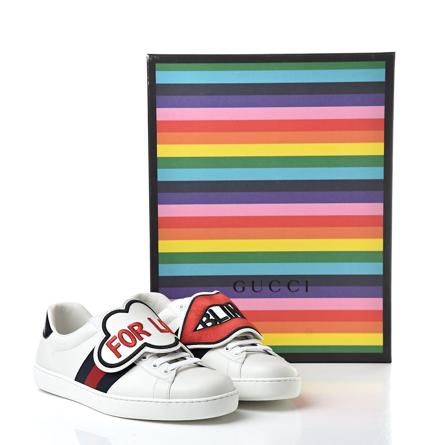 Calfskin Ayers Web Blind for Love Embroidered Mens Ace Sneakers 6.5 White