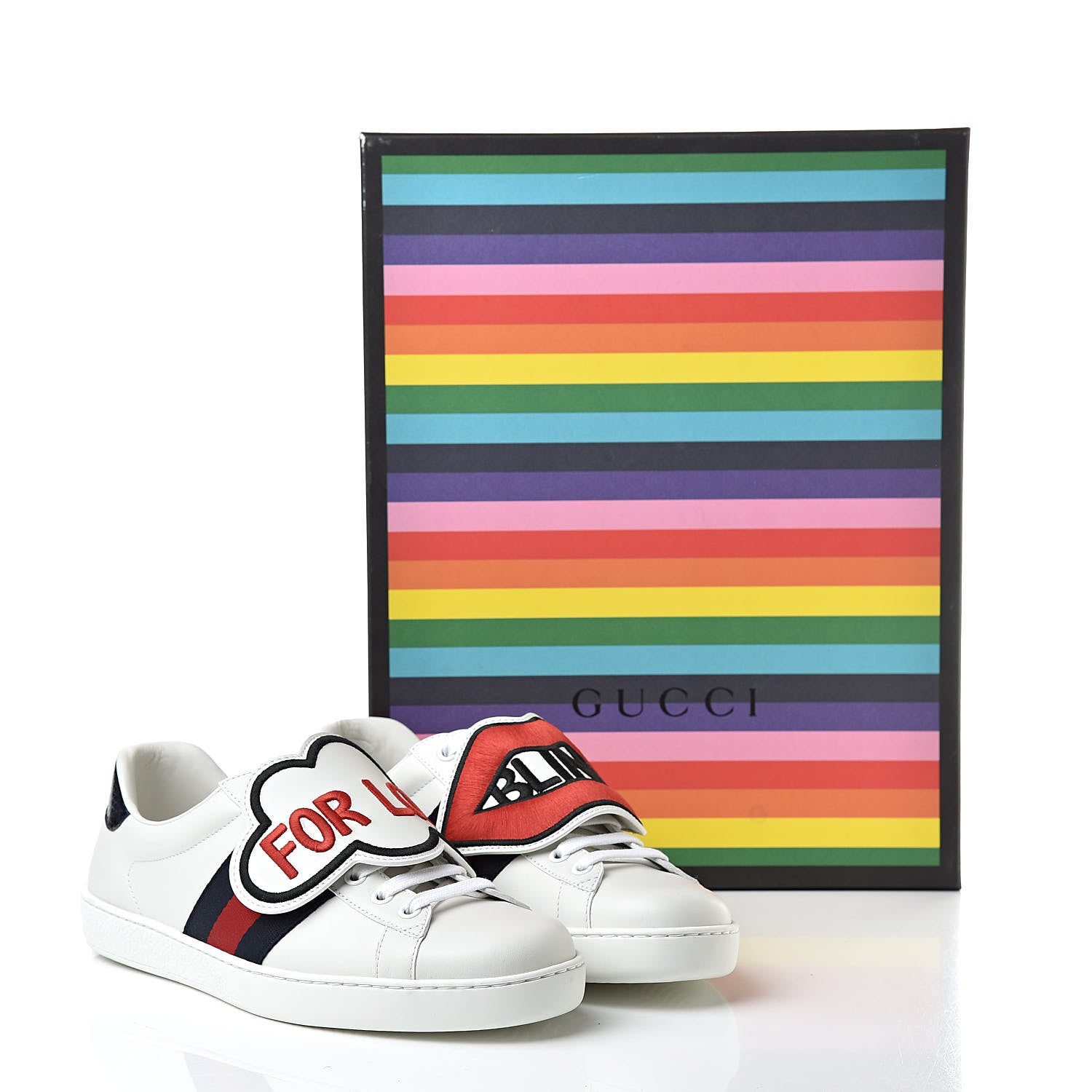 Gucci Calfskin Ayers Web Blind for Love Embroidered Mens Ace Sneakers 6.5 White 12 of 12