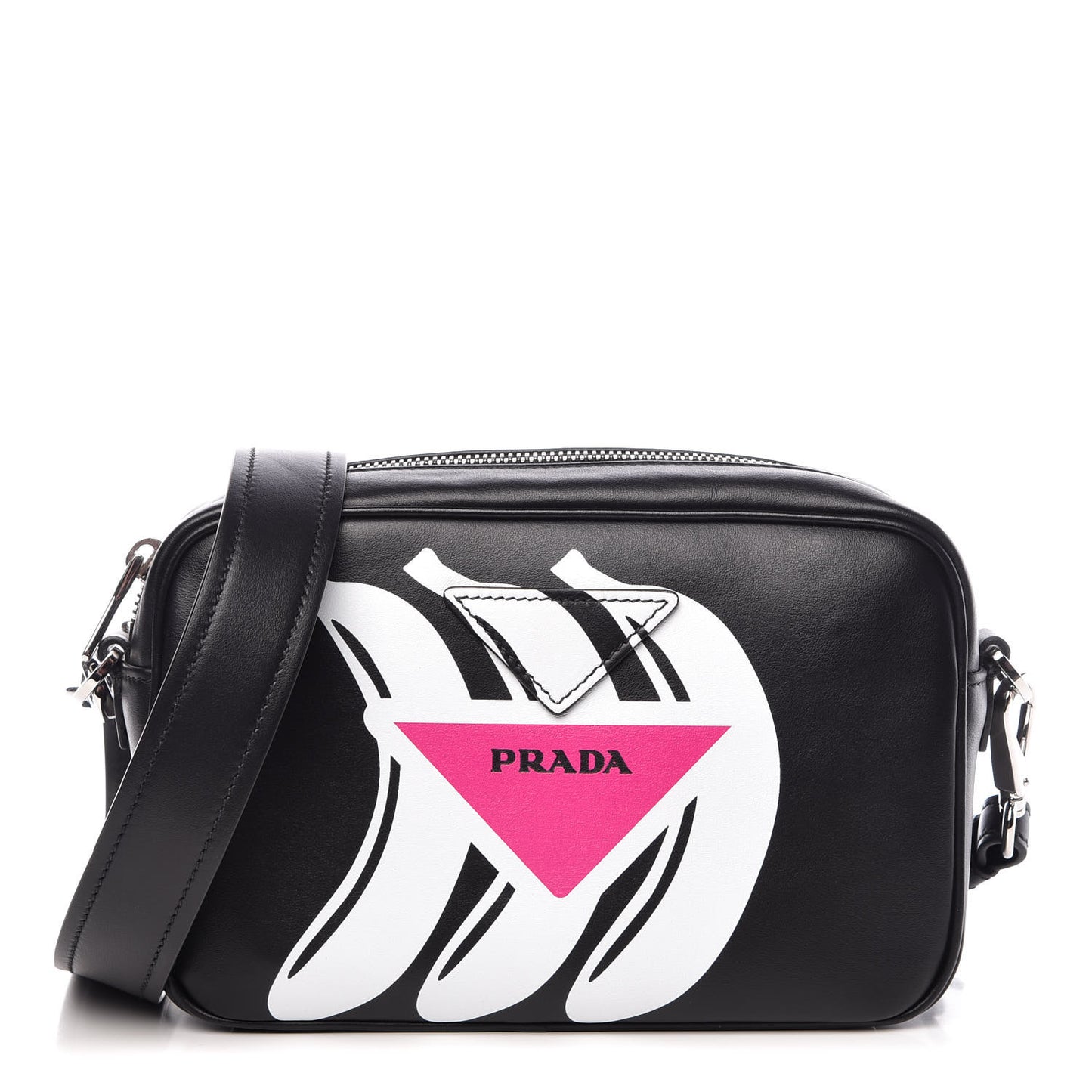 City Calf Banana Print Camera Bag Black Fuchsia