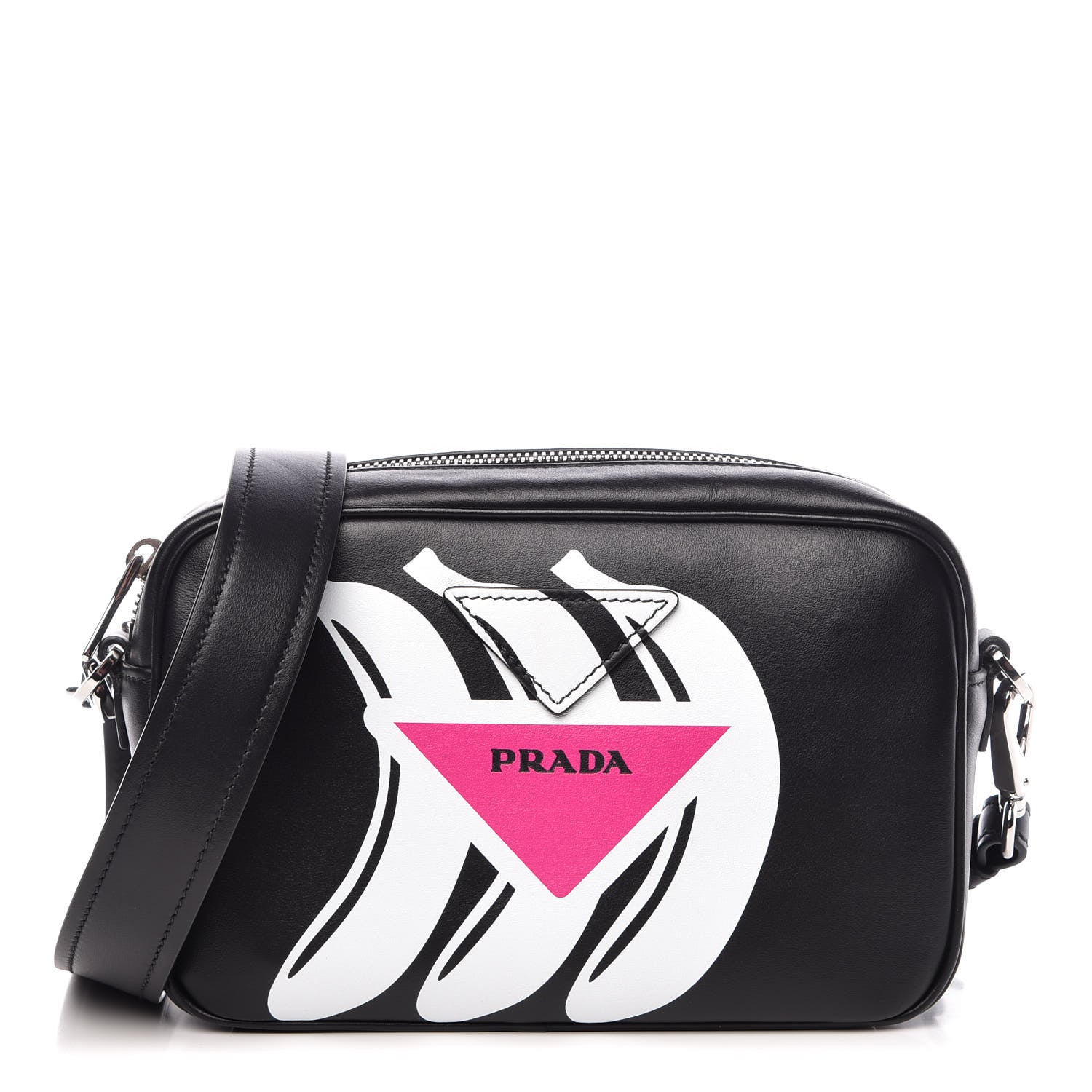 Prada City Calf Banana Print Camera Bag Black Fuchsia 1 of 9