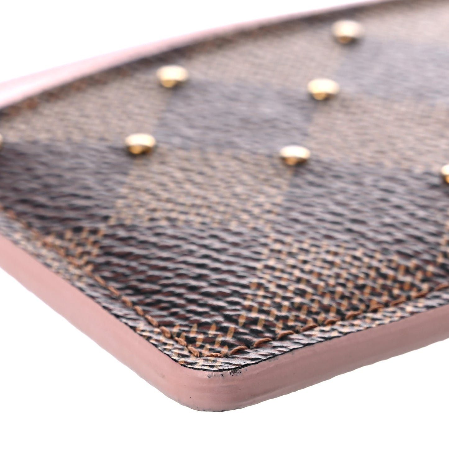 Damier Ebene Studded Card Holder Rose Ballerine