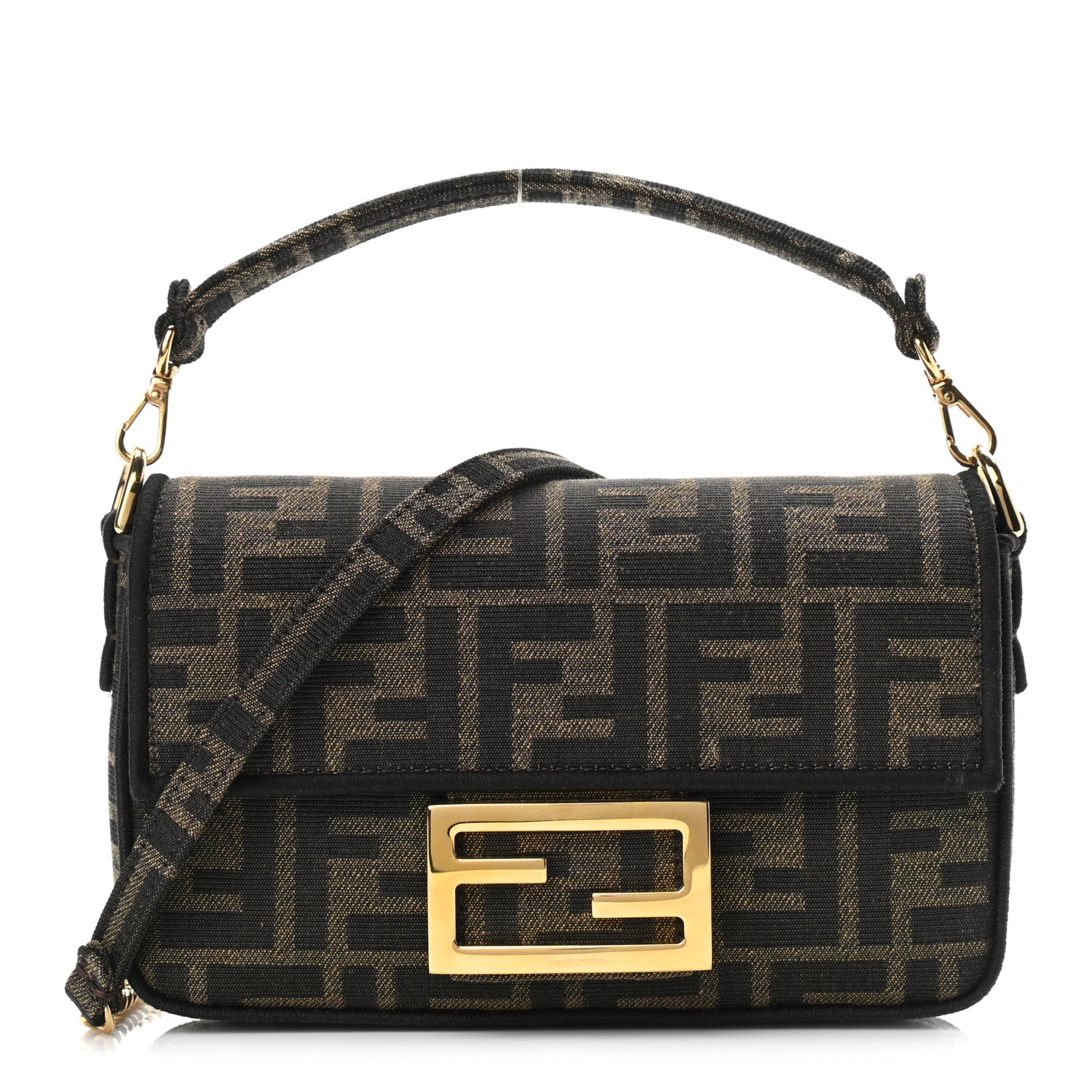 Fendi Fabric Jacquard FF 1974 Mini Baguette Tobacco Moro Black 1 of 10