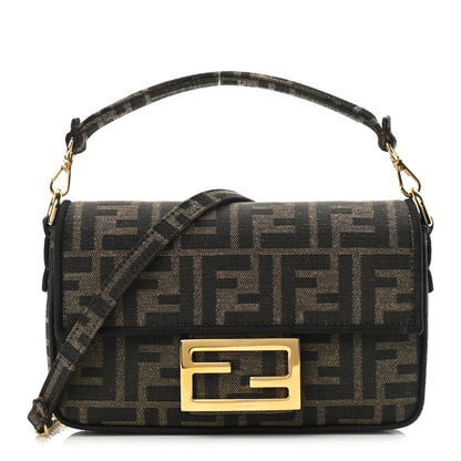 Fendi Fabric Jacquard FF 1974 Mini Baguette Tobacco Moro Black 1 of 10