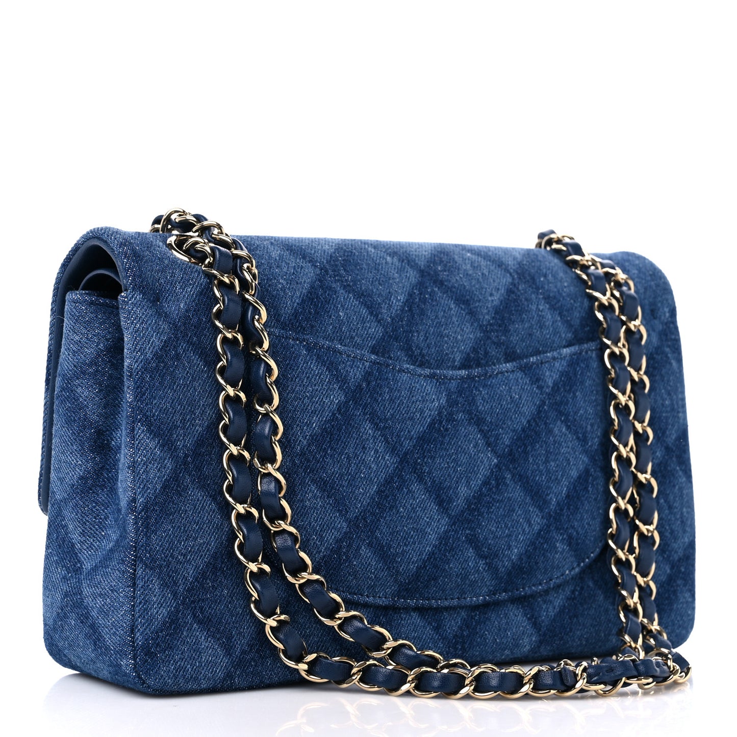 Printed Denim Quilted Medium Double Flap Dark Blue