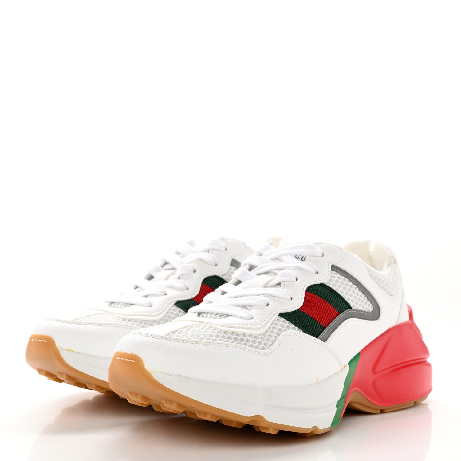 Gucci Lavaredo Eco Fabric Mesh Web Womens Rhyton Reflective Sneakers 36.5 Great White Green Red Silver 3 of 12