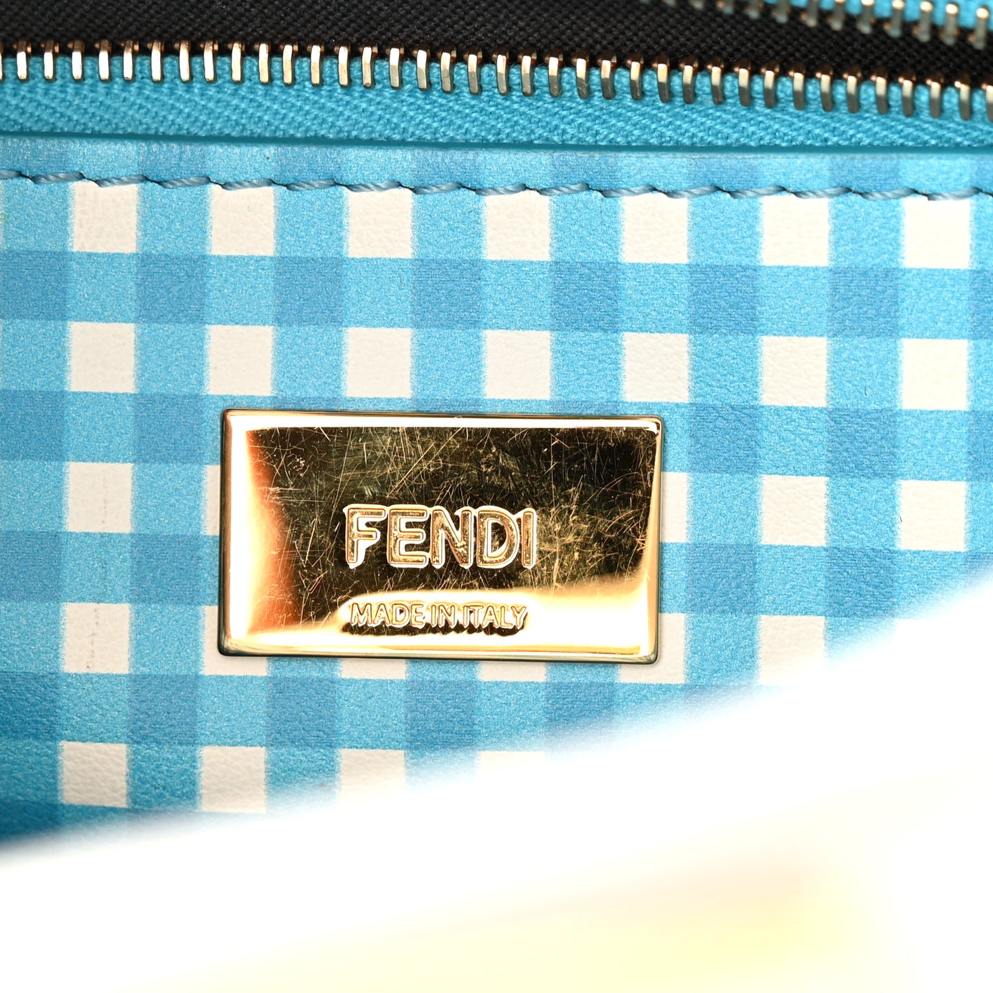 Nappa Vitello Gingham Printed Mini Peekaboo Iconic Satchel White Ice Light Blue