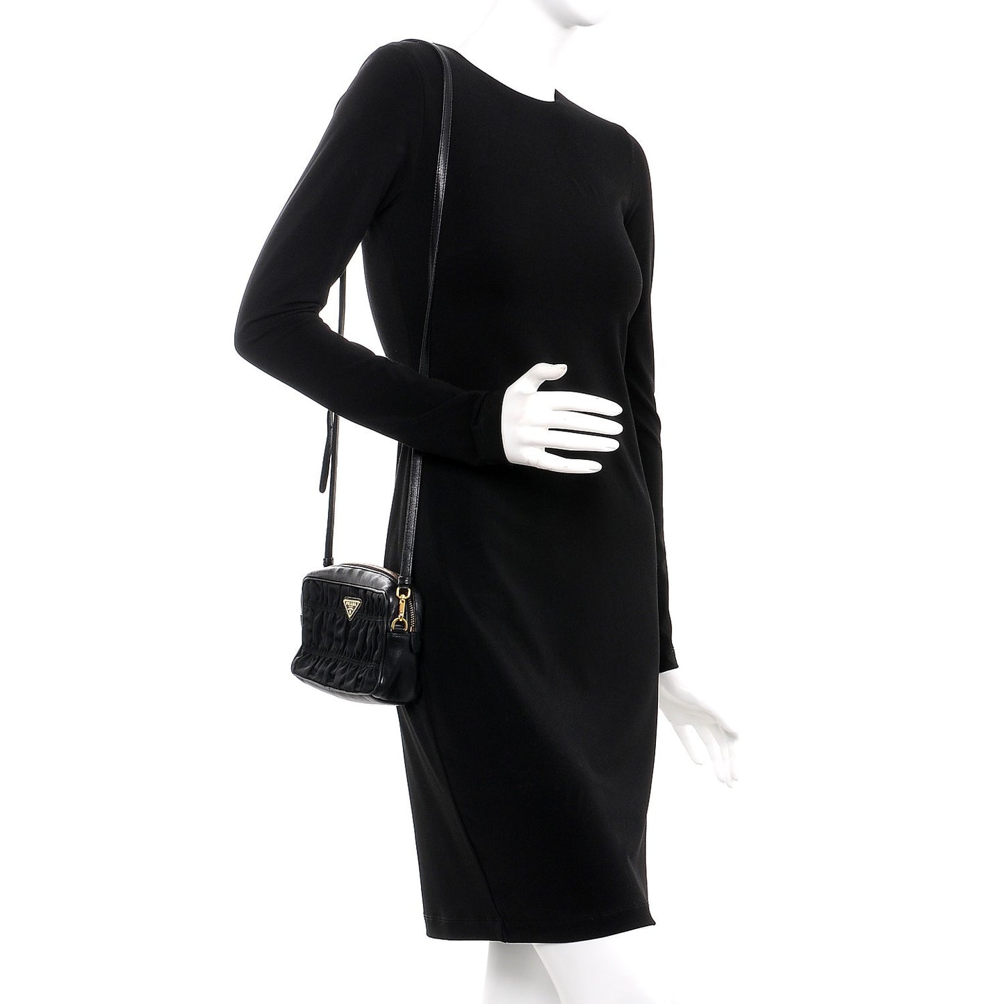Tessuto Nylon Calf Gaufre Camera Crossbody Nero Black