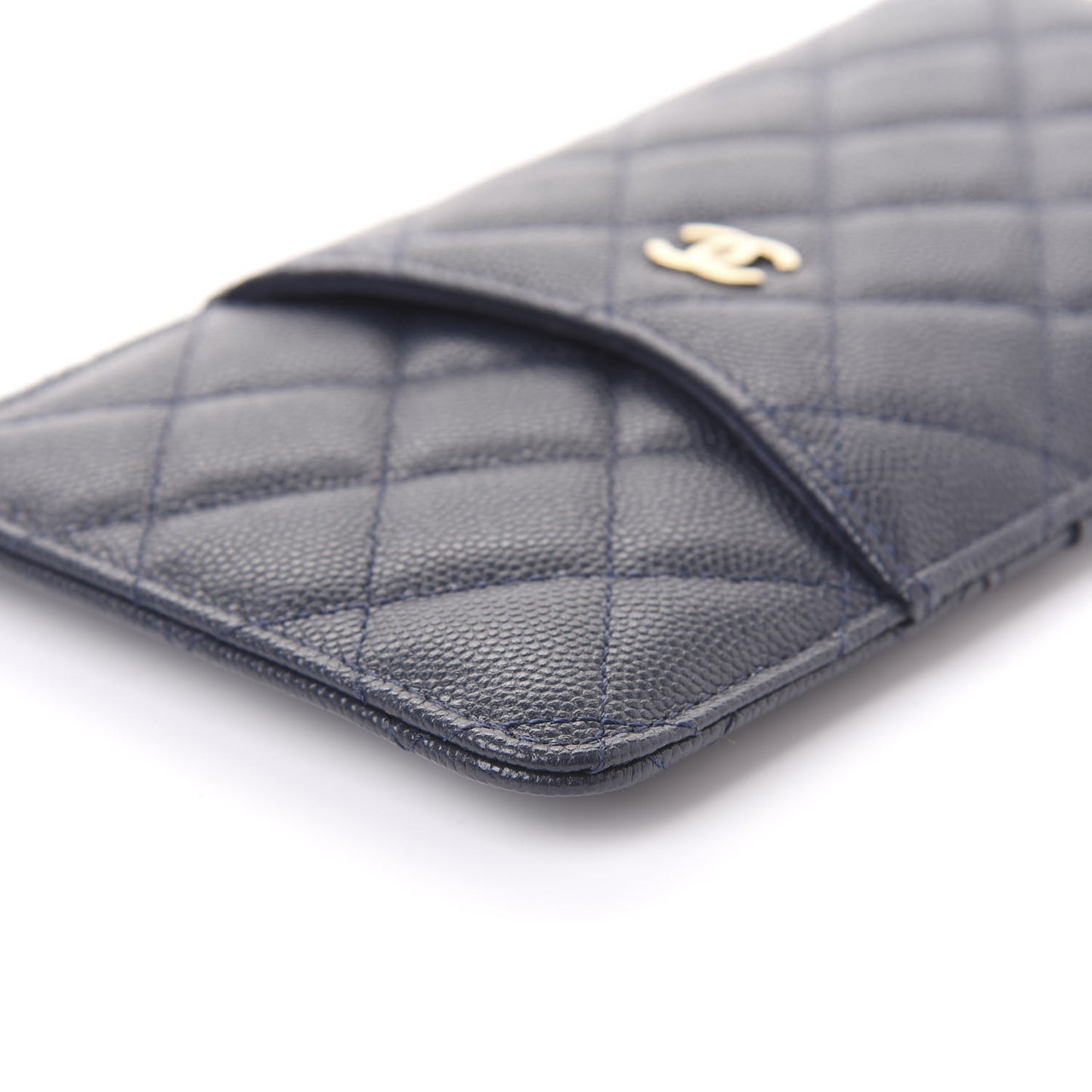Caviar Quilted Classic Flat Wallet Pouch Blue