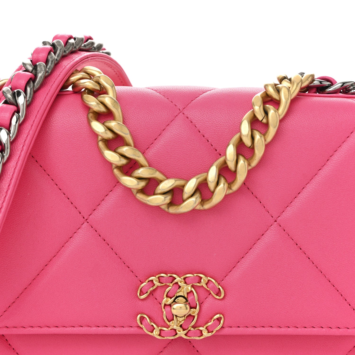 Chanel Lambskin Quilted Chanel 19 Wallet On Chain WOC Dark Pink 9 of 13