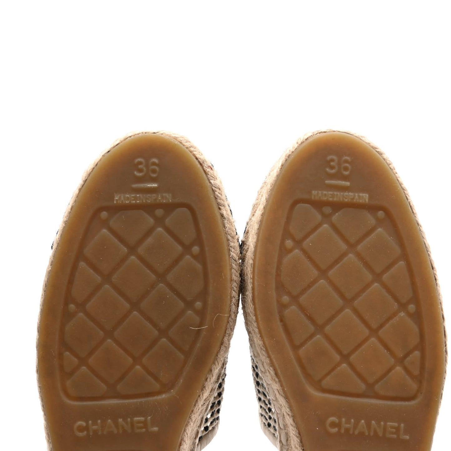 Mesh Grosgrain CC Espadrilles Mule 36 Beige Black