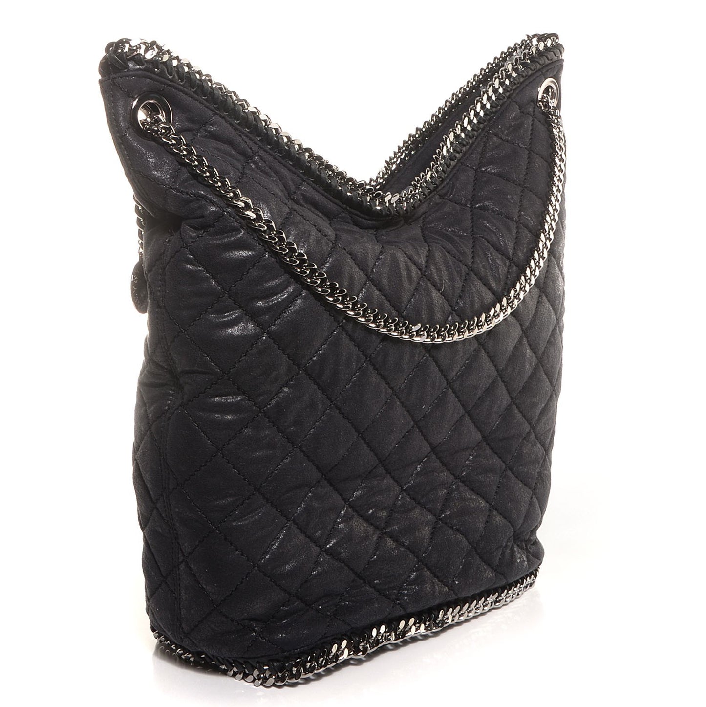 Quilted Faux Leather Large Falabella Bucket Bag Black