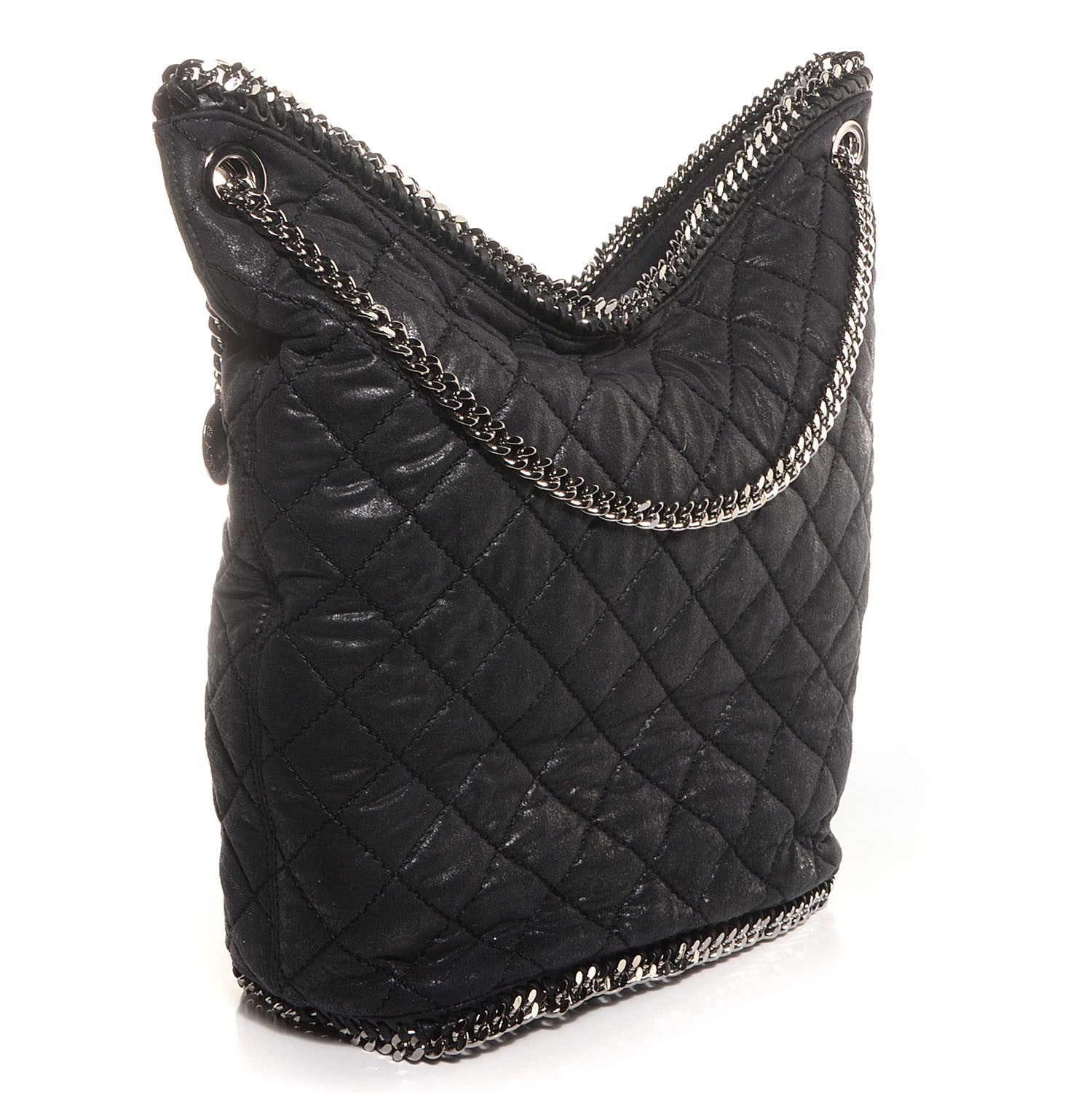 Stella McCartney Quilted Faux Leather Large Falabella Bucket Bag Black 3 of 7