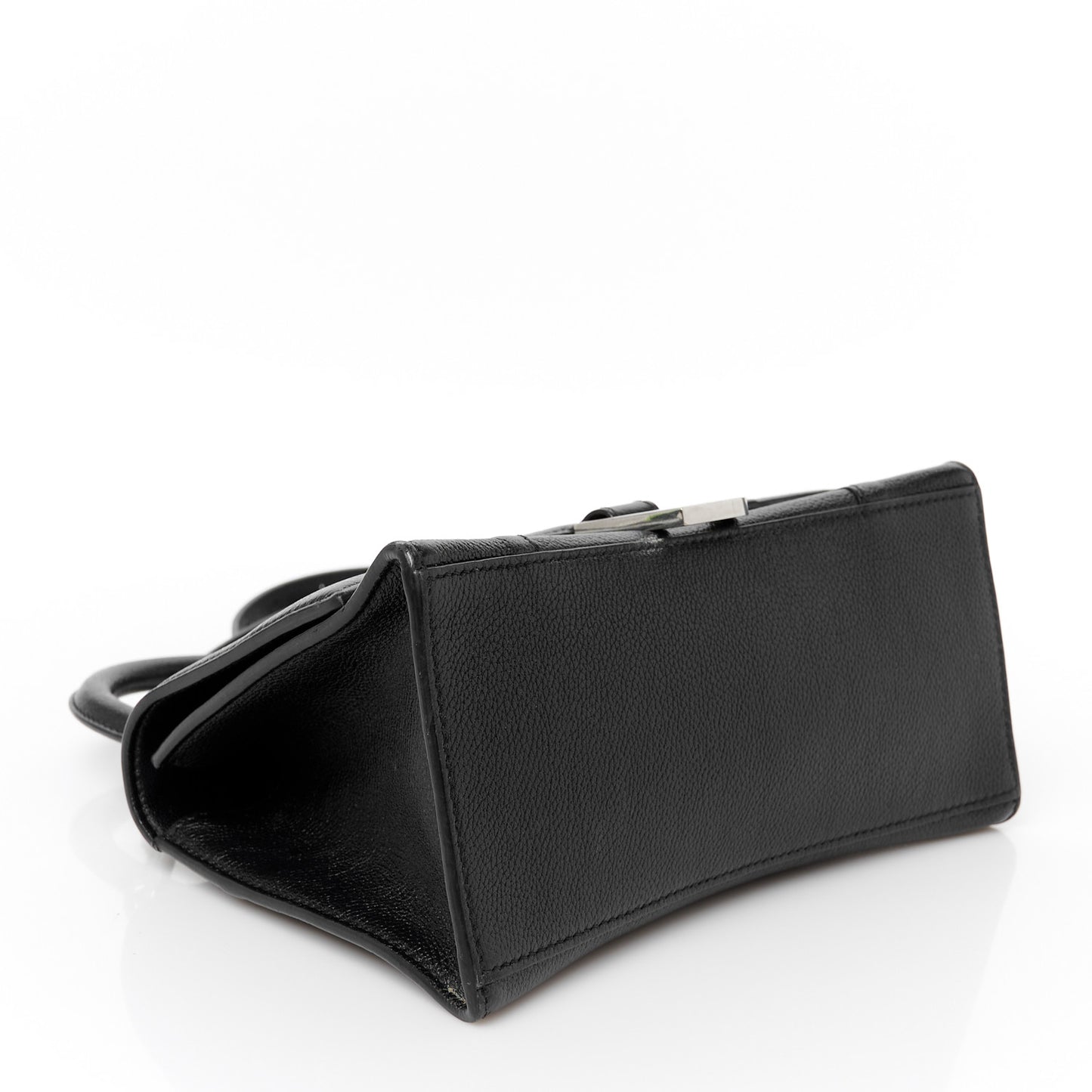 Grained Calfskin Small Hourglass Top Handle Bag Black