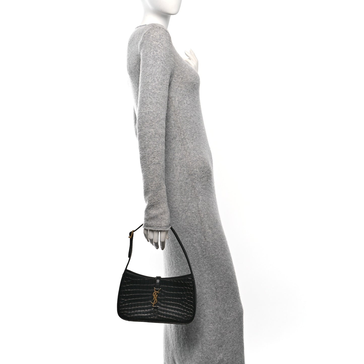 Calfskin Crocodile Embossed Le 5 A 7 Hobo Black