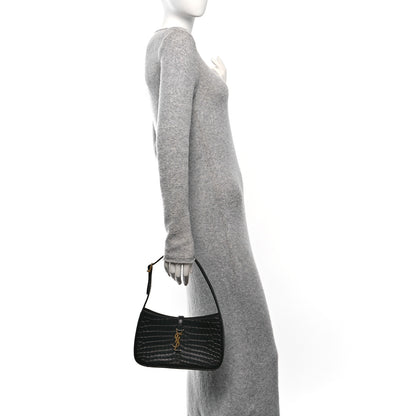 Saint Laurent Calfskin Crocodile Embossed Le 5 A 7 Hobo Black 2 of 10