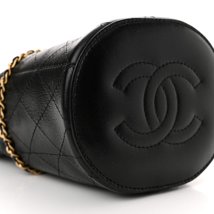 Chanel Shiny Lambskin Quilted Chain Around Drawstring Bucket Clutch With Chain Black 10 of 12