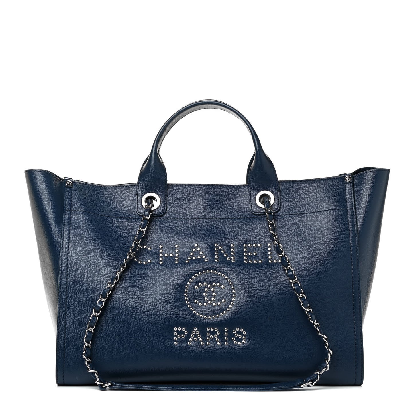 Caviar Medium Studded Deauville Tote Blue