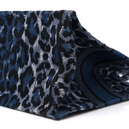 Christian Dior Canvas Mizza Embroidered Medium Leopard Book Tote Blue 9 of 10