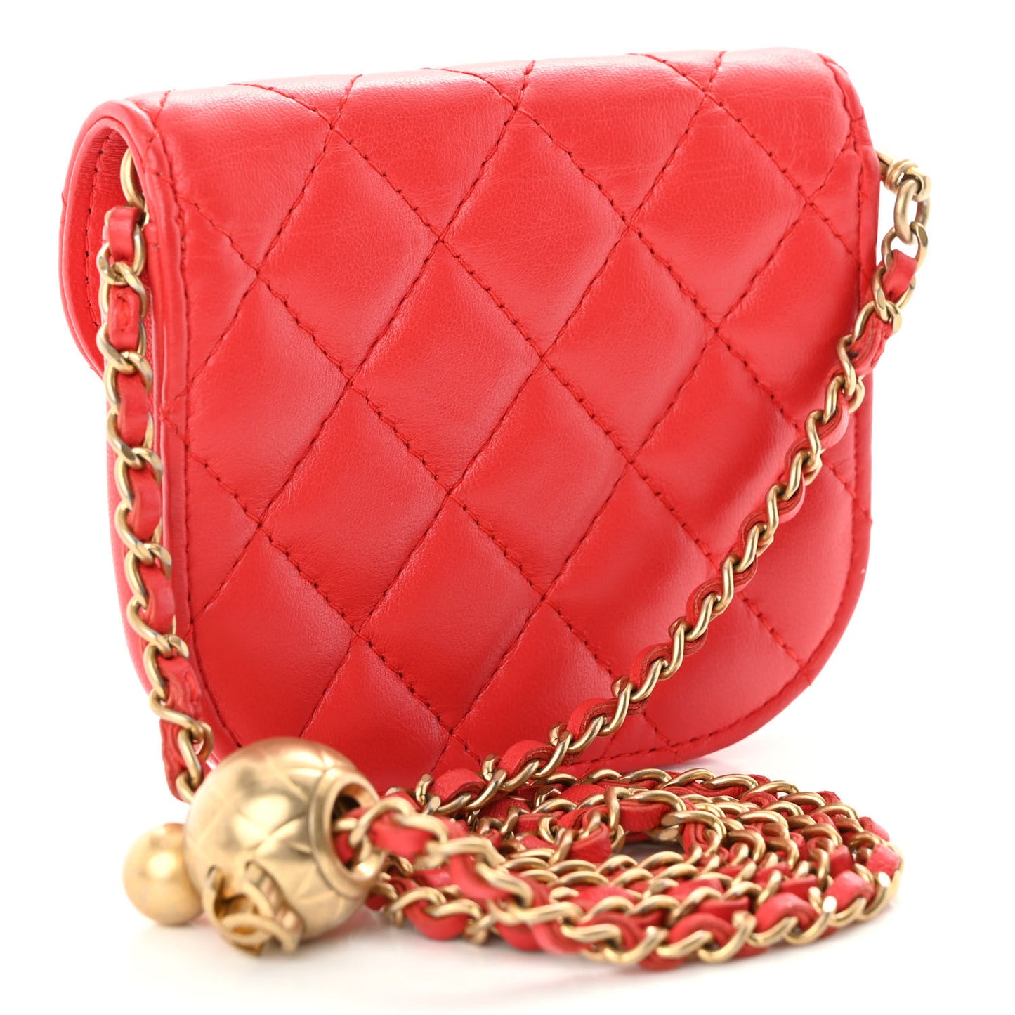 Lambskin Quilted Pearl Crush Waist Bag Red