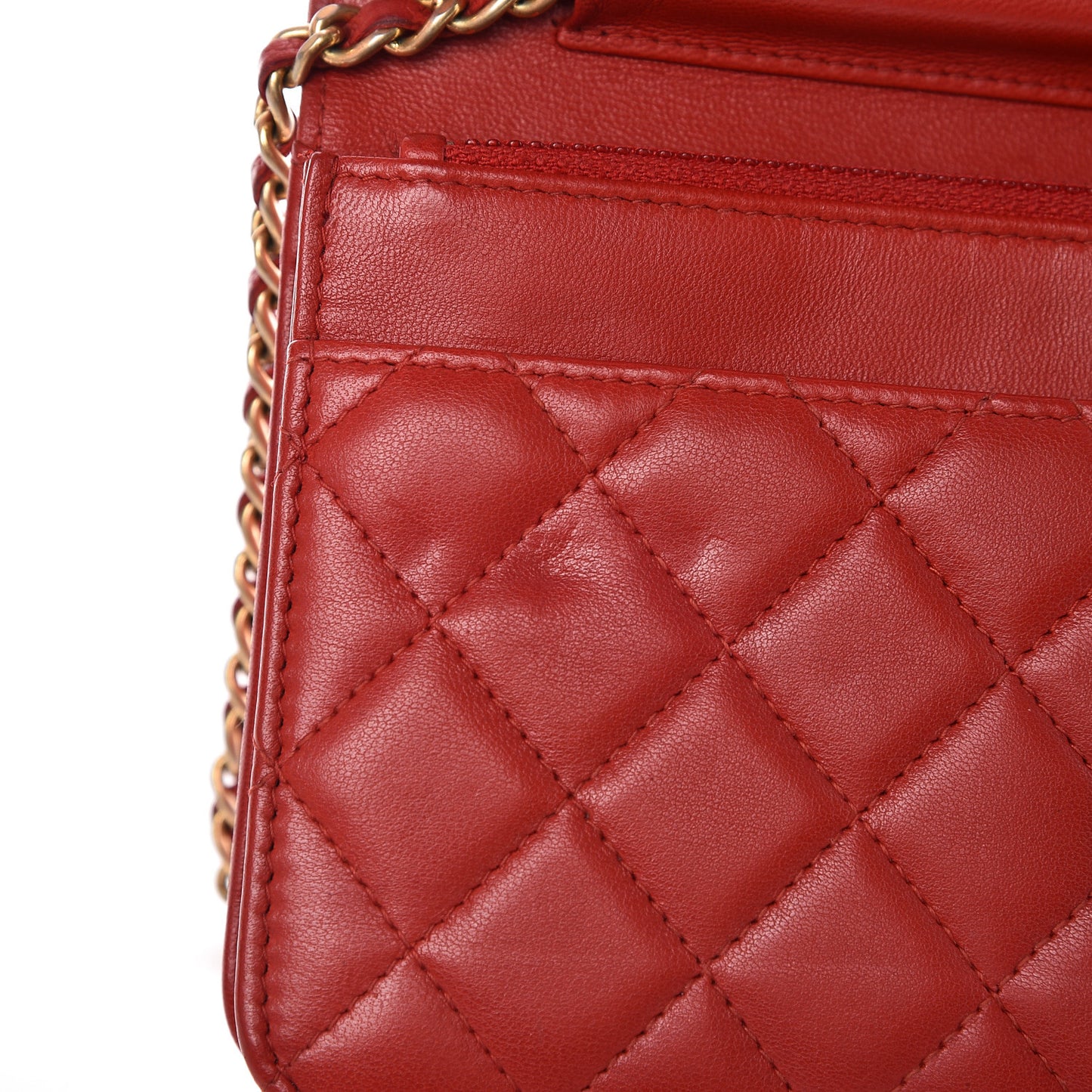 Lambskin Quilted Boy Wallet On Chain WOC Red