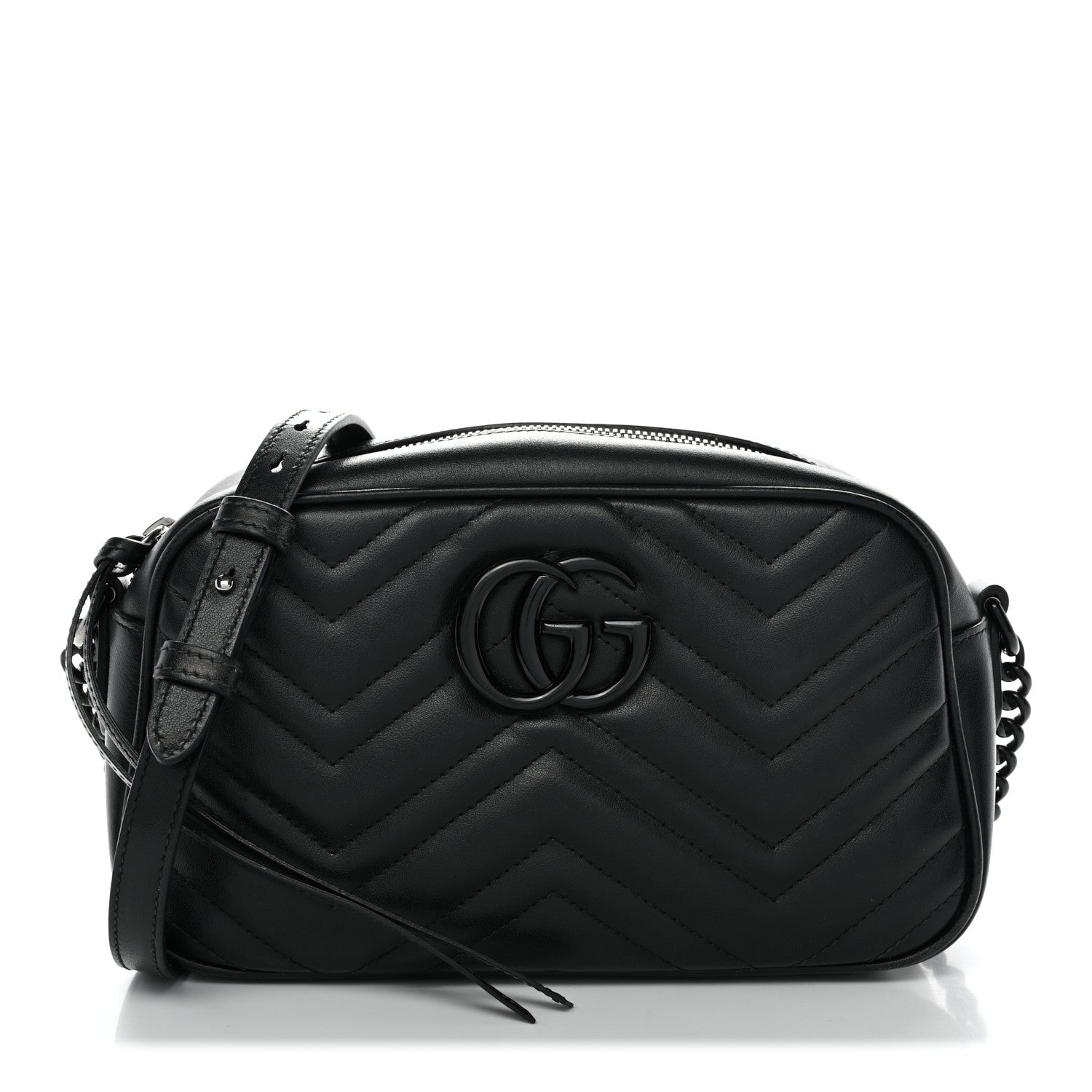 Gucci Calfskin Matelasse Monochrome Small GG Marmont Chain Shoulder Bag Black 1 of 13