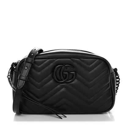 Gucci Calfskin Matelasse Monochrome Small GG Marmont Chain Shoulder Bag Black 1 of 13