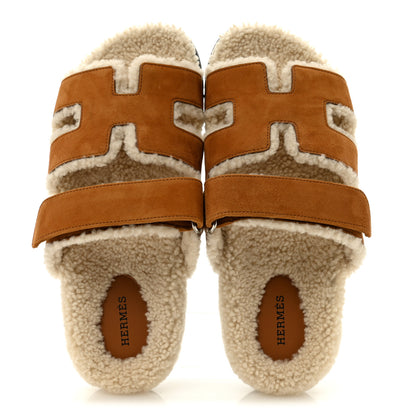 Hermes Suede Goatskin Woolskin Womens Chypre Sandals 40 Naturel Ecru 2 of 10
