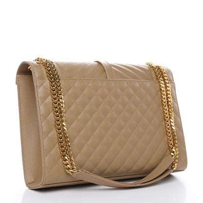 Saint Laurent Grain De Poudre Mixed Matelasse Large Triquilt Monogram Satchel Dark Beige 3 of 9