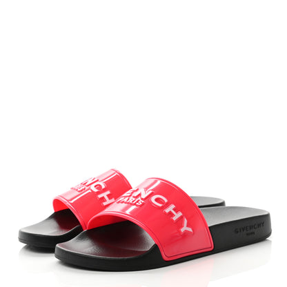 Givenchy Metallic Rubber Logo Pool Slide Sandals 38 Neon Pink 3 of 9