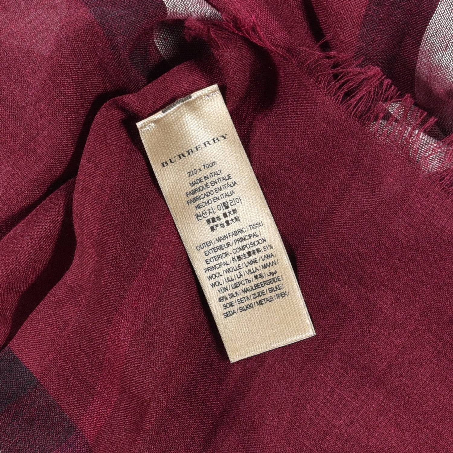 Burberry Wool Silk Gauze Giant Check Scarf Plum 3 of 4
