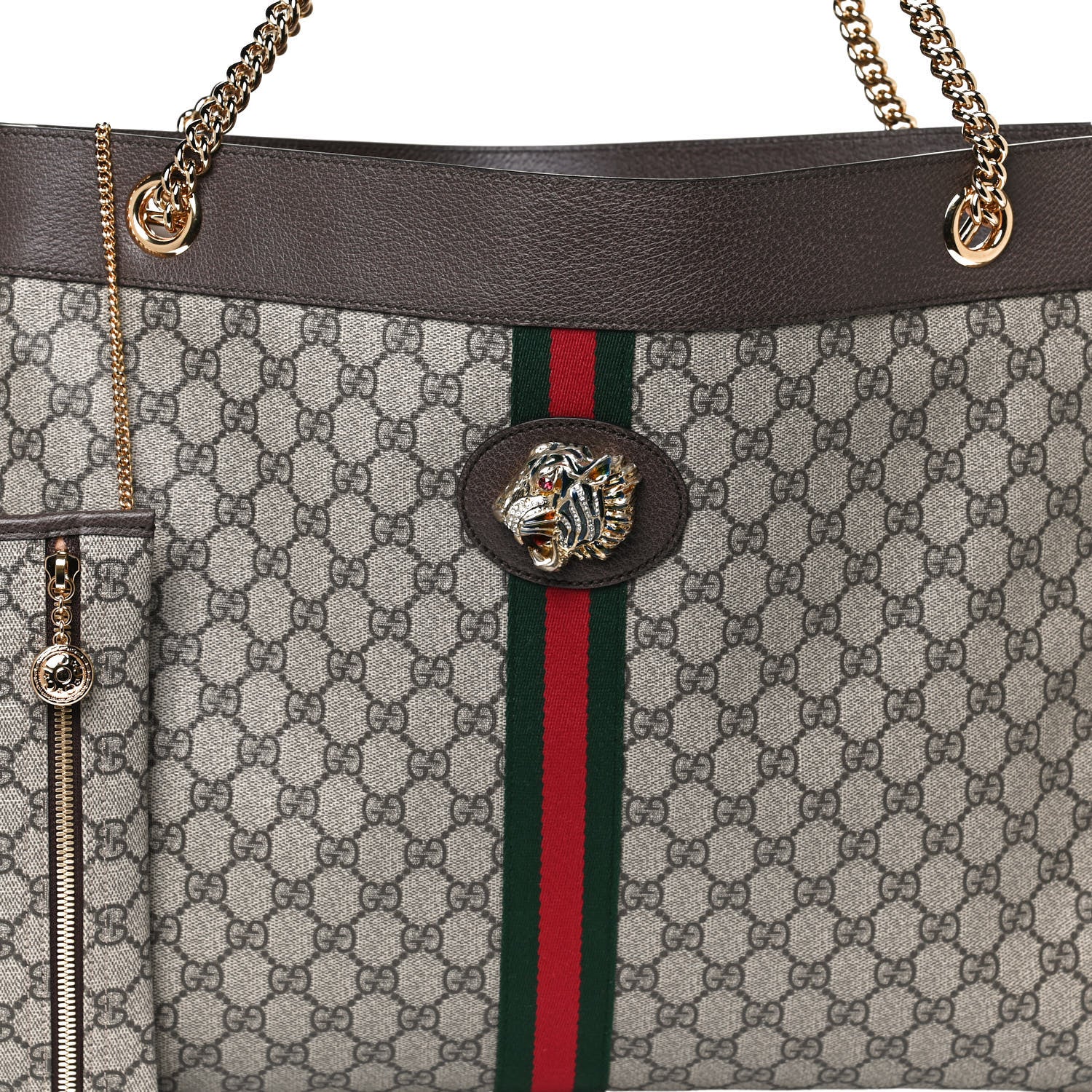 Gucci GG Supreme Monogram Large Rajah Chain Tote Beige New Acero 9 of 11