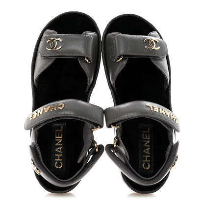 Chanel Shiny Calfskin Logo Platform Sandals 37 Grey 2 of 10