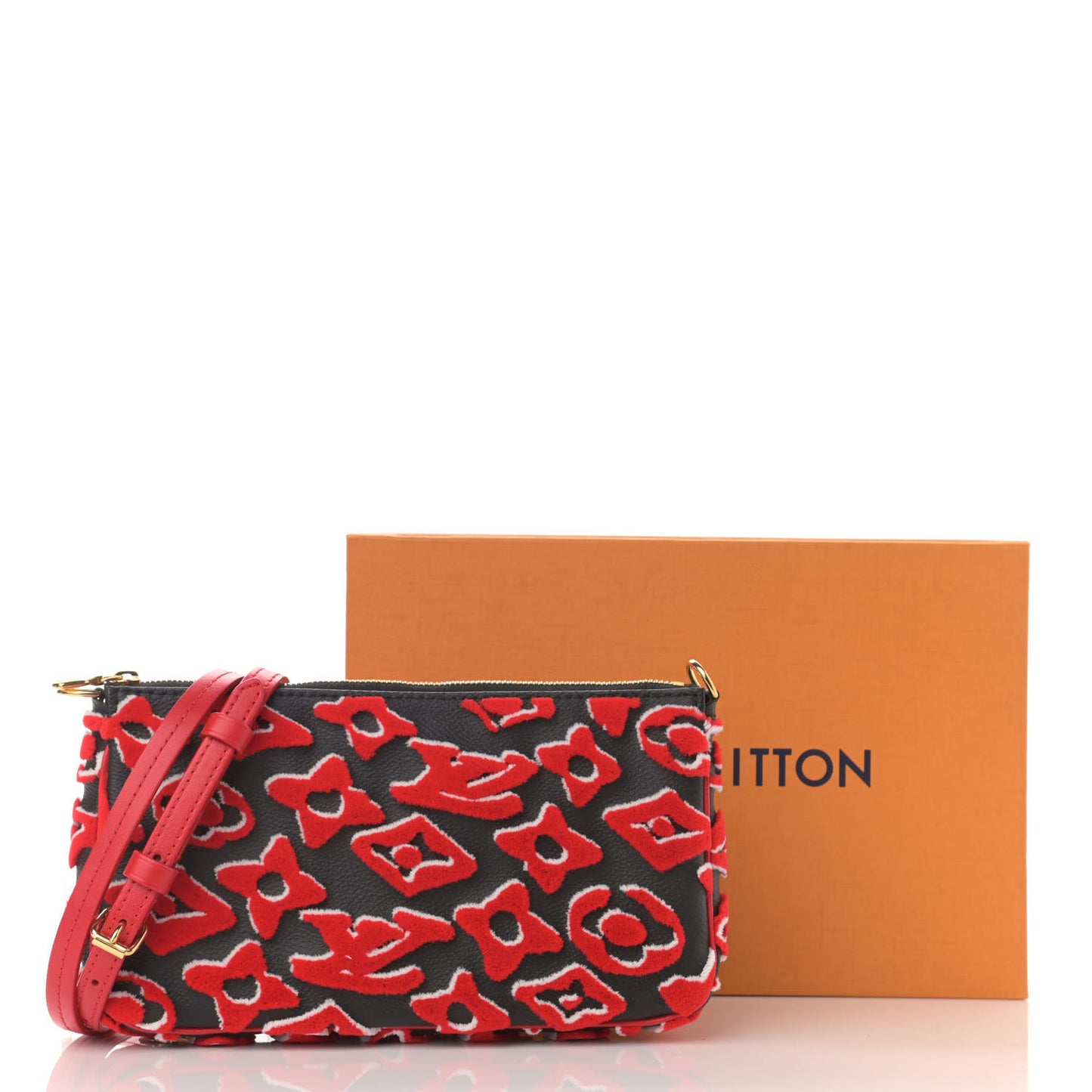 X UF Tufted Monogram Pochette Accessories Black Red