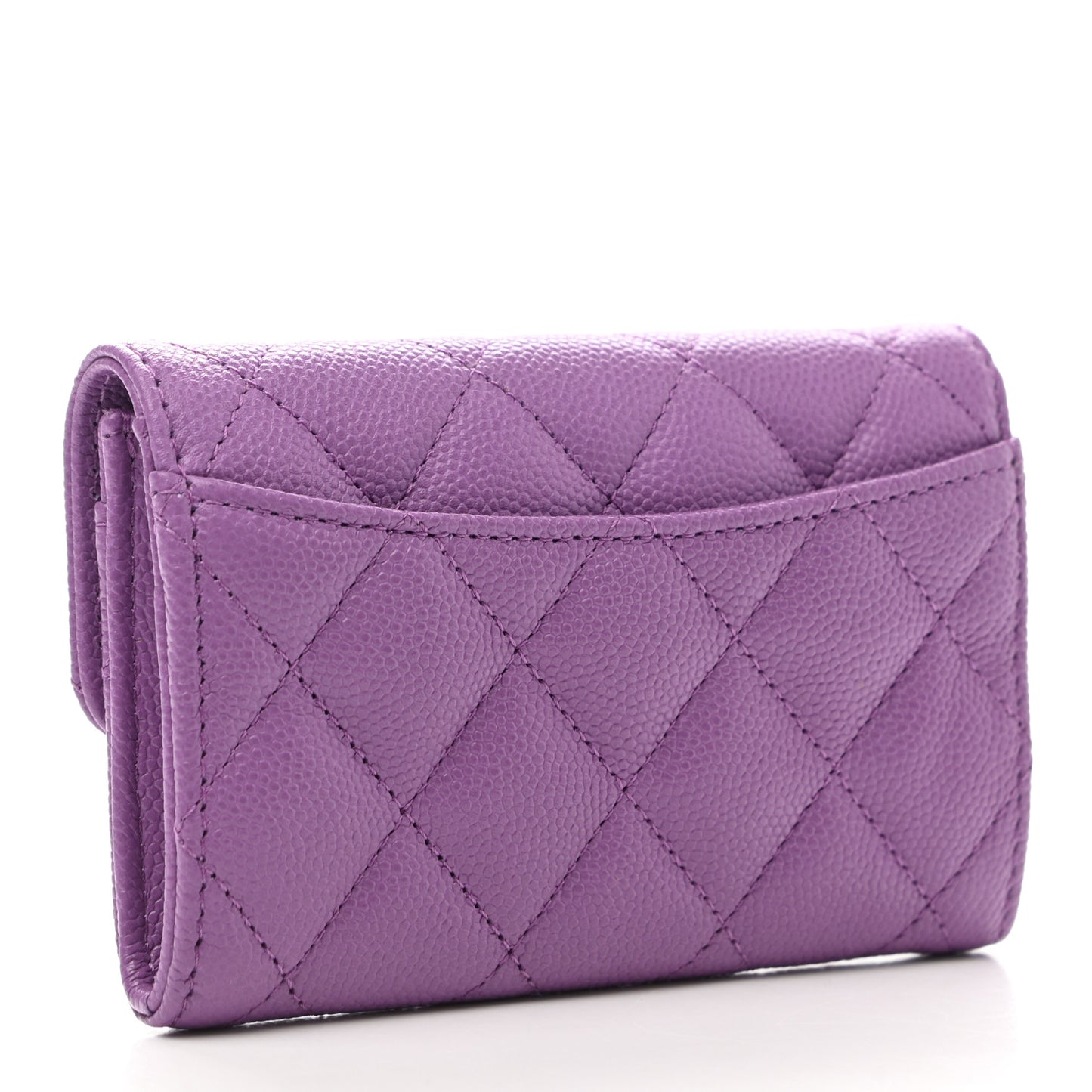 Caviar Quilted Flap Card Holder Wallet Purple