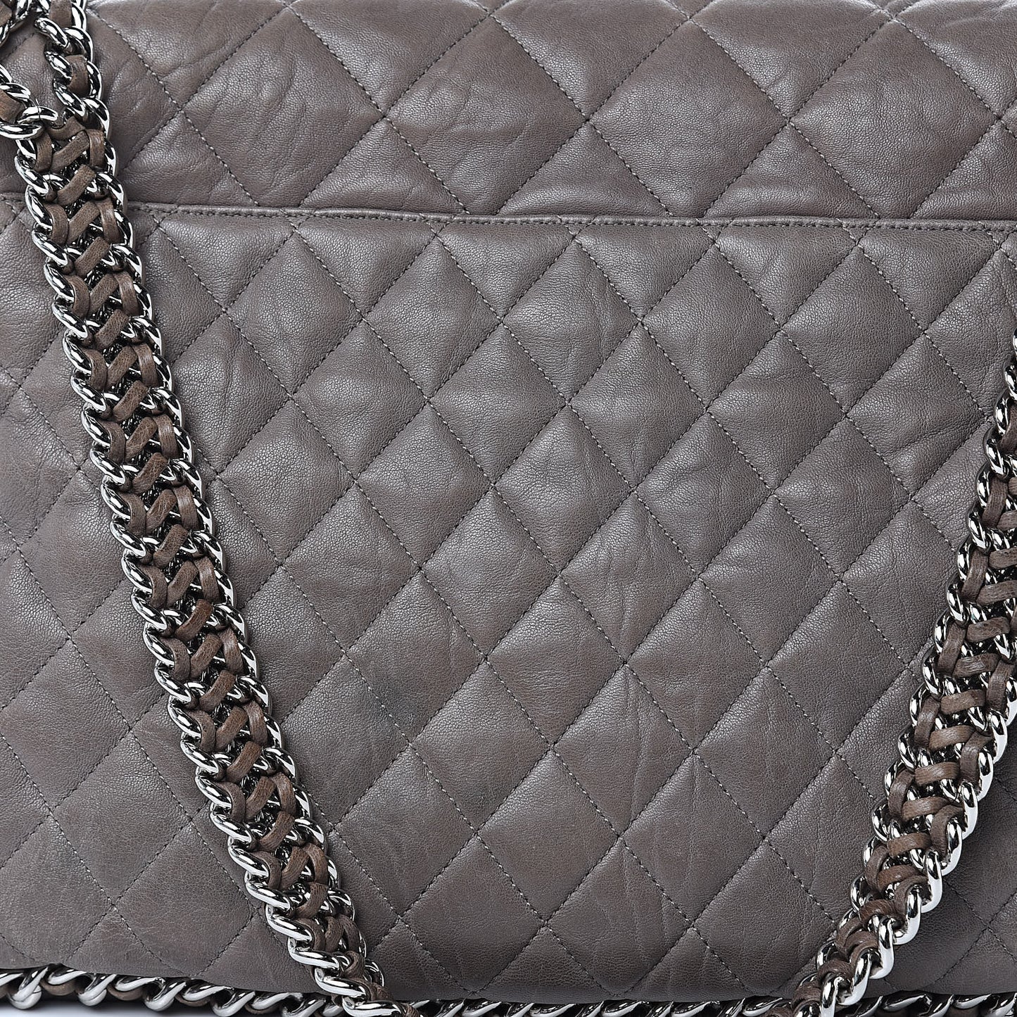 Washed Lambskin Quilted Chain Around Maxi Flap Brown