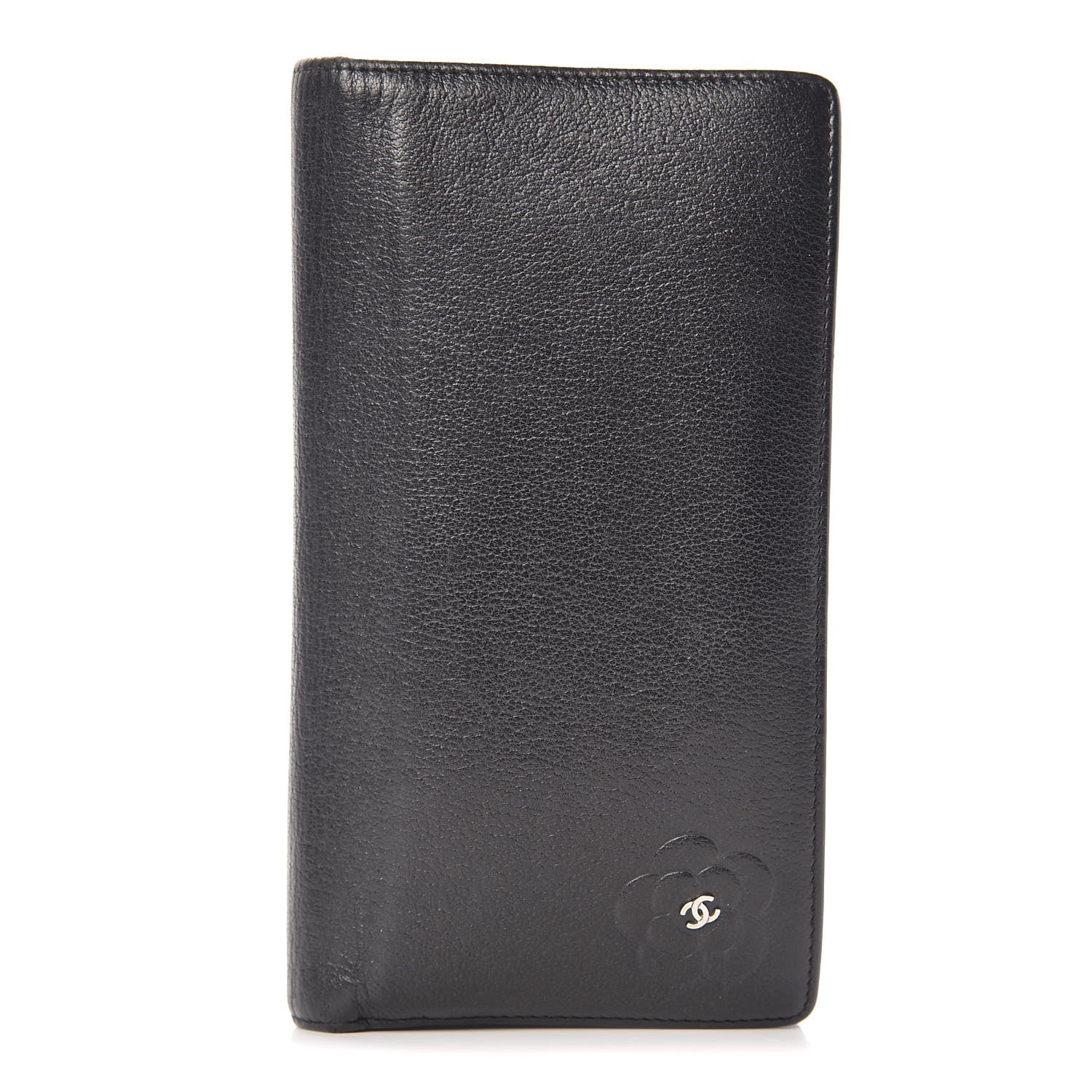 Chanel Goatskin Camellia Embossed Yen Wallet Black 1 of 13